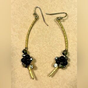 Dangle‎ Gold Silver Black Beaded Boho Glam Earrings